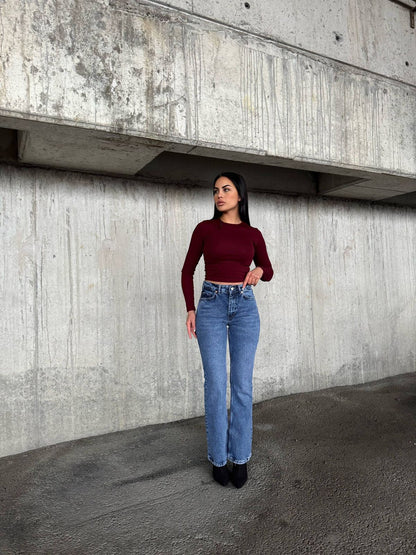 BLUE LYCRA FLARE JEANS