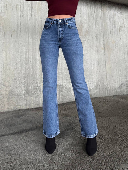 BLUE LYCRA FLARE JEANS
