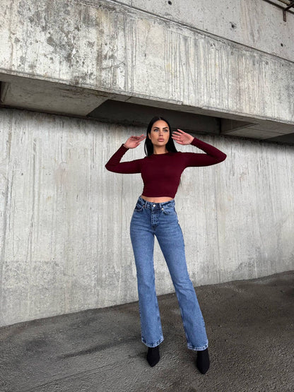 BLUE LYCRA FLARE JEANS