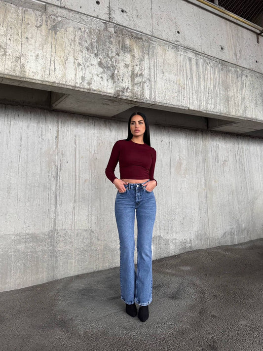 BLUE LYCRA FLARE JEANS