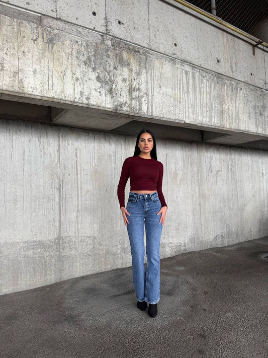 BLUE LYCRA FLARE JEANS