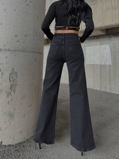 MIELE BLACK LYCRA WIDELEG JEANS