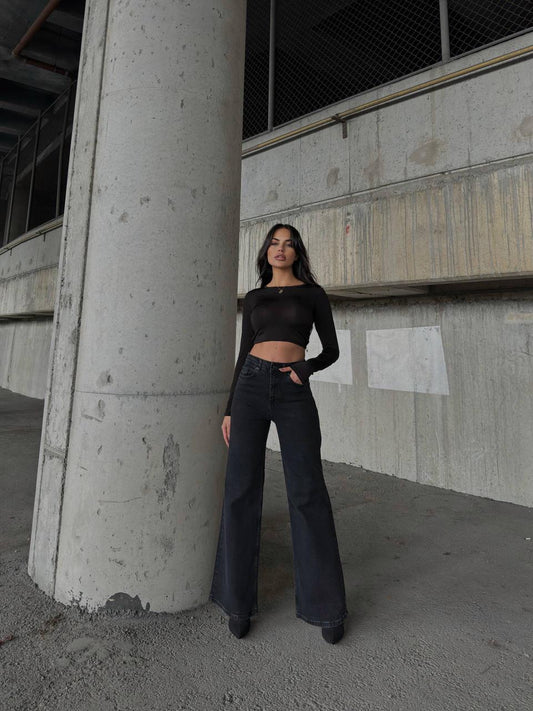 MIELE BLACK LYCRA WIDELEG JEANS